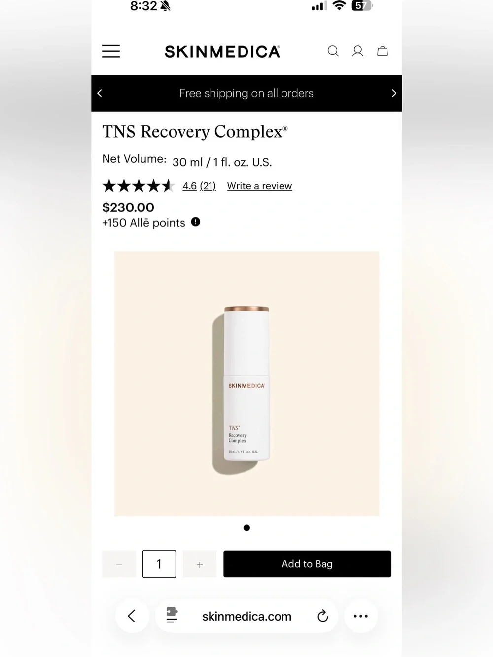 SkinMedica TNS Recovery Complex 2 bottles NEW